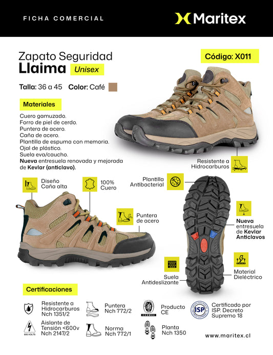 Zapato de Seguridad Llaima X011 Café Maritex
