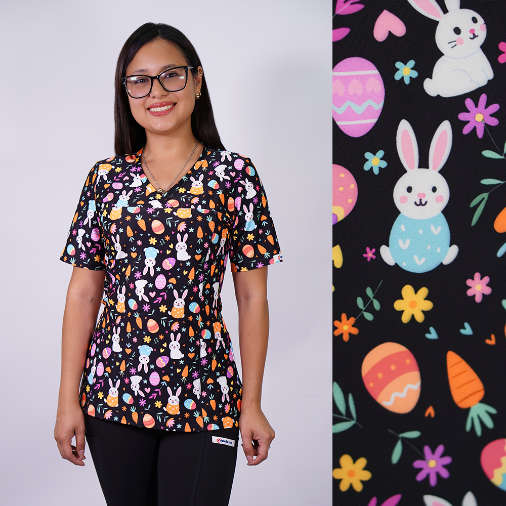 Delantal clínico estampado Ripholia 2531 Conejitos Negro
