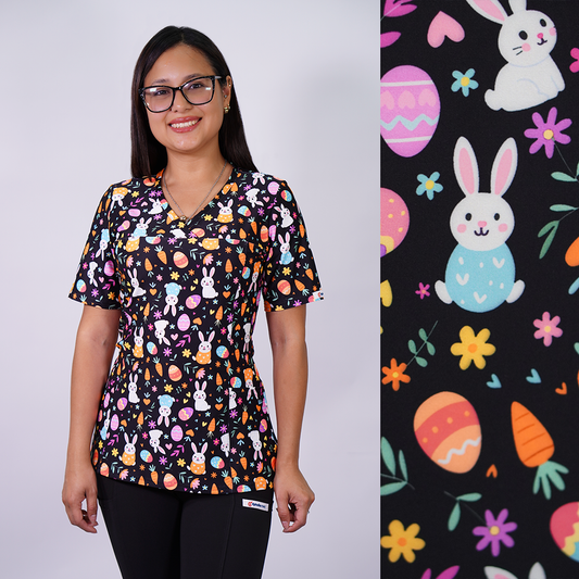 Delantal clínico estampado Ripholia 2531 Conejitos Negro