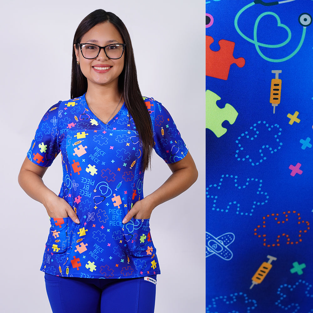 Delantal clínico estampado Ripholia 2540 Rompecabezas Azul Rey